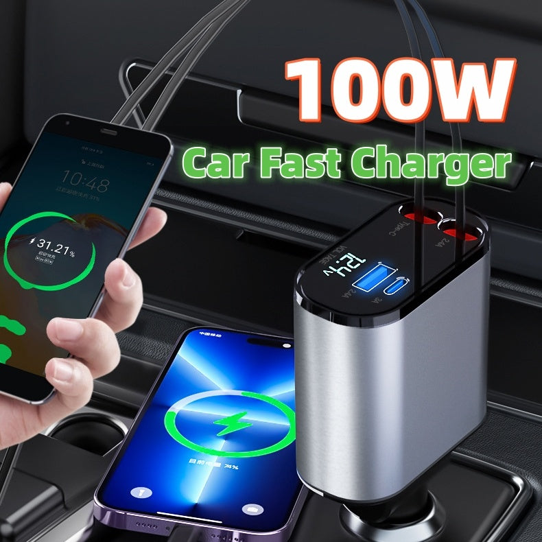 Metal Car Charger 100W Super Fast Charging Car Cigarette Lighter USB And TYPE-C Adapter - 𝓢𝓱𝓸𝓹𝓵𝓮𝓬𝔂