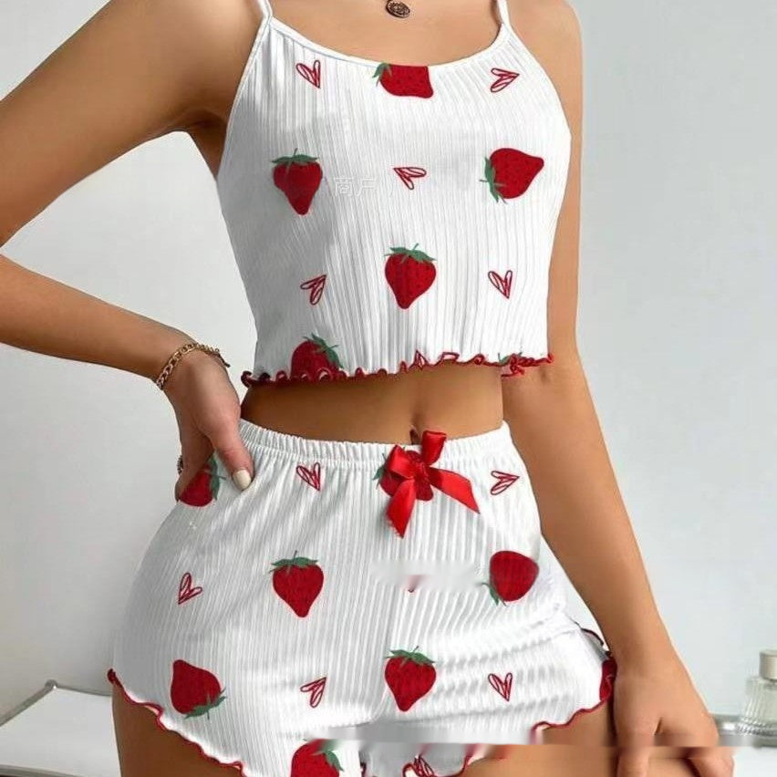 Summer Suspender Elastic Shorts Pajamas Women's Suit - 𝓢𝓱𝓸𝓹𝓵𝓮𝓬𝔂