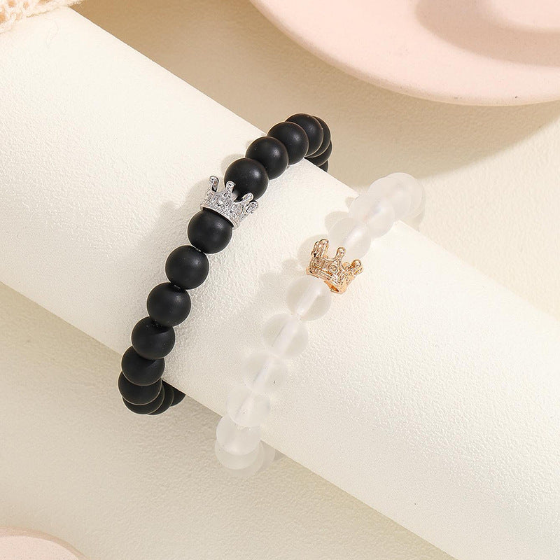 Fashion Jewelry 2pcs Handmade Crown Beaded Charms Bracelet Luminou Heart Glow In The Dark Couple Bracelet For Lover Men Women Fluorescent Gift - 𝓢𝓱𝓸𝓹𝓵𝓮𝓬𝔂