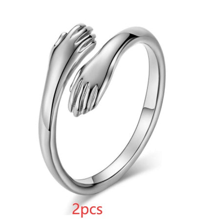 Alloy Simple Hands Hug Ring Opening Adjustable Jewelry - 𝓢𝓱𝓸𝓹𝓵𝓮𝓬𝔂