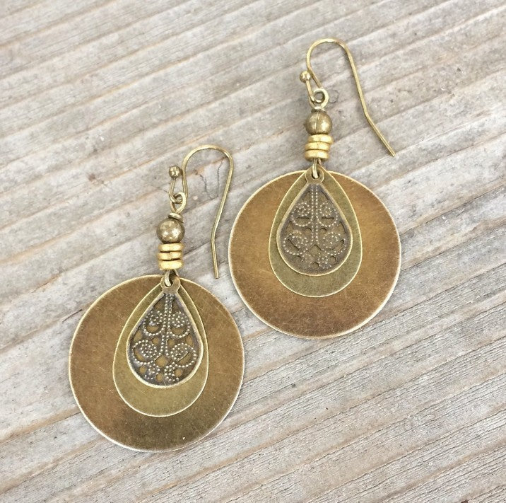 Bohemian Retro Ethnic Style Bronze Circle Carved Earrings