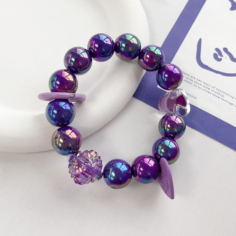 Plating Color Round Beads Handmade Beaded Purple Rose Love Hanging Mobile Phone Charm Keychain - 𝓢𝓱𝓸𝓹𝓵𝓮𝓬𝔂