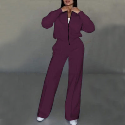 Women's Sports Suits Zipper Jacket And Wide Leg Pants Two-piece Set - 𝓢𝓱𝓸𝓹𝓵𝓮𝓬𝔂
