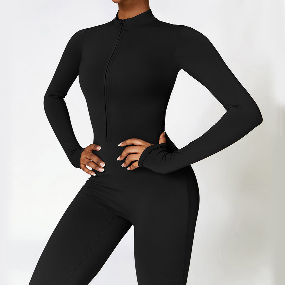 Warm Zipper Long-sleeved Jumpsuit Yoga Fitness Sports Pants Breathable Bodysuit Women's Clothing - 𝓢𝓱𝓸𝓹𝓵𝓮𝓬𝔂