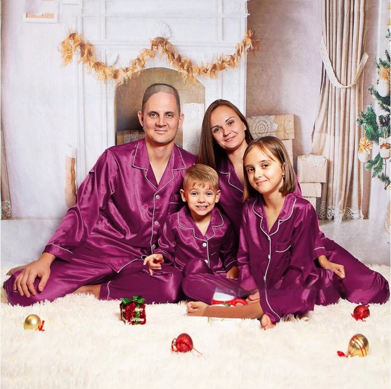 Children's Long-sleeved Parent-child Ice Silk Pajamas Suit - 𝓢𝓱𝓸𝓹𝓵𝓮𝓬𝔂