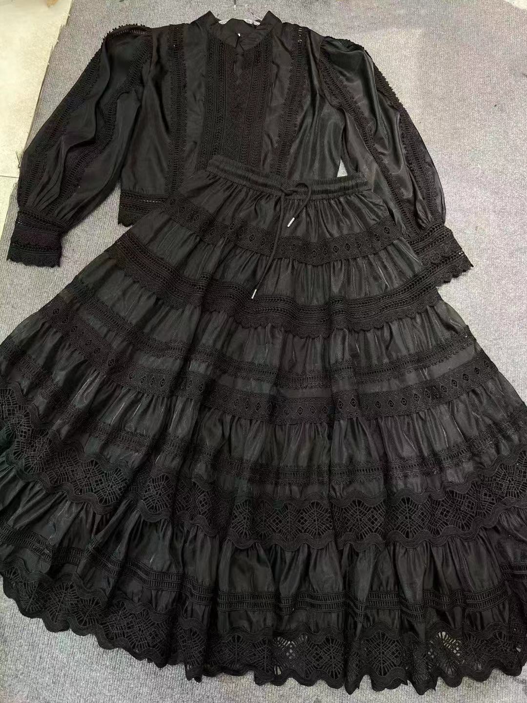 Australia Foreign Trade Fall New Suit Lace Patchwork Top Lace Waist-slimming Long Dress Suit For Women 