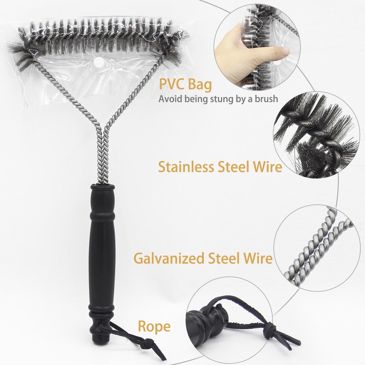 Barbecue Grill BBQ Brush Clean Tool Stainless Steel Wire Bristles Non-stick Cleaning Brushes - 𝓢𝓱𝓸𝓹𝓵𝓮𝓬𝔂