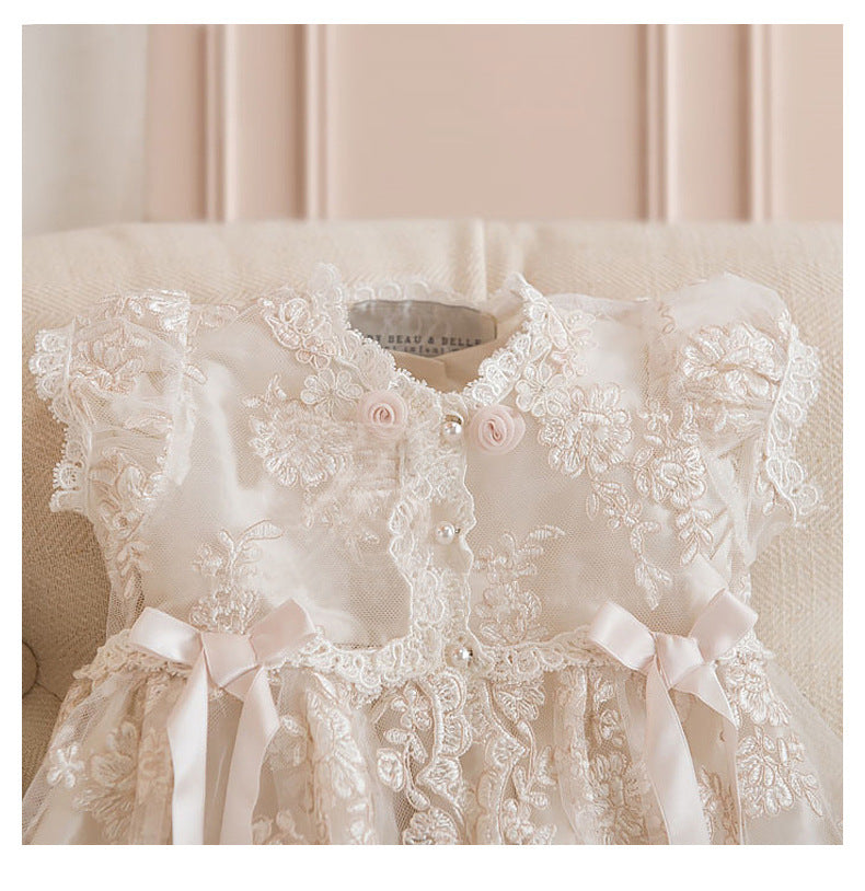 Girls Dress Short-sleeved Lace Embroidered Mesh Dress - 𝓢𝓱𝓸𝓹𝓵𝓮𝓬𝔂