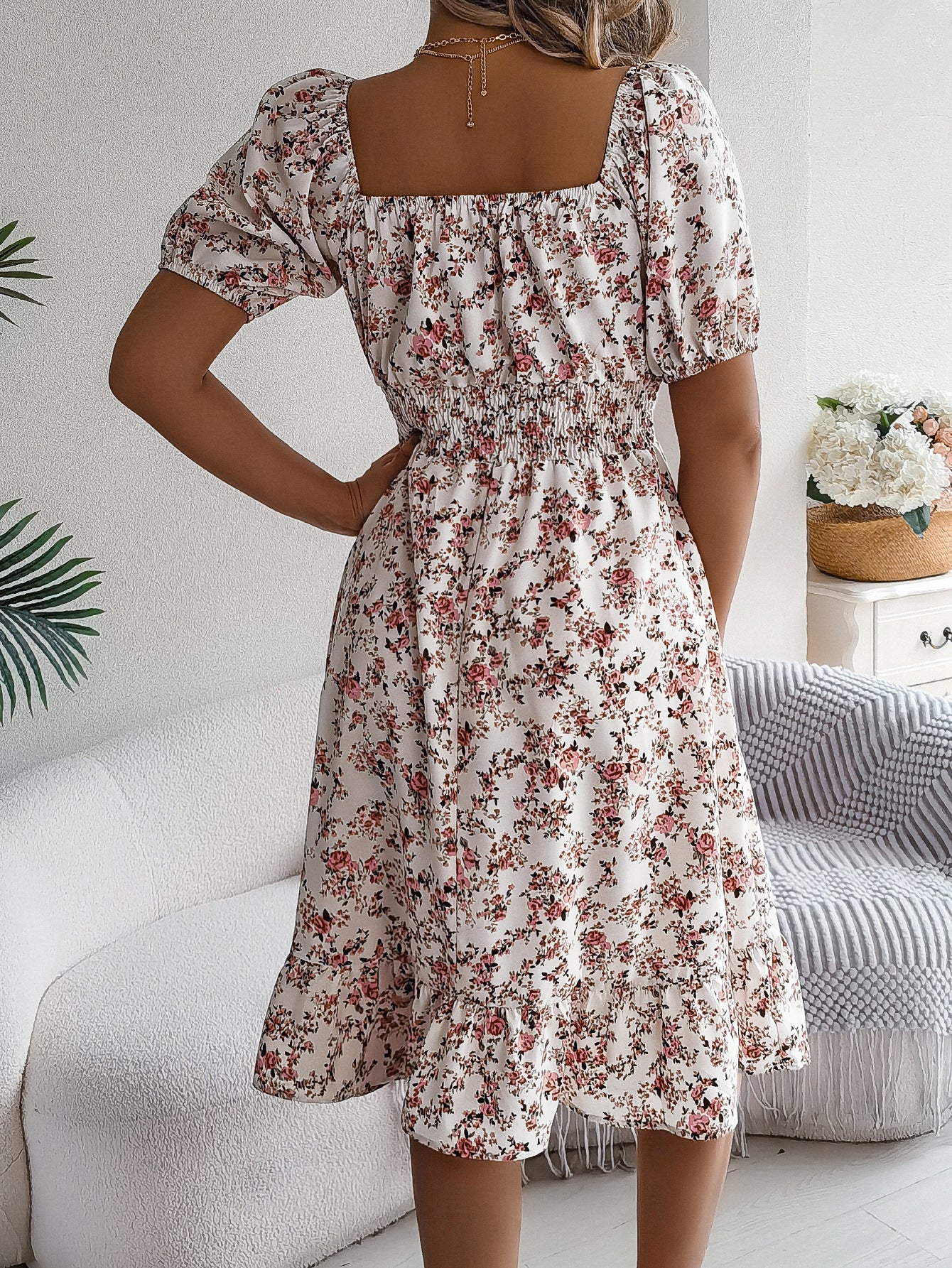 Floral Print Square Collar Dress Summer Fashion Ruffles Dresses Women's Clothing - 𝓢𝓱𝓸𝓹𝓵𝓮𝓬𝔂
