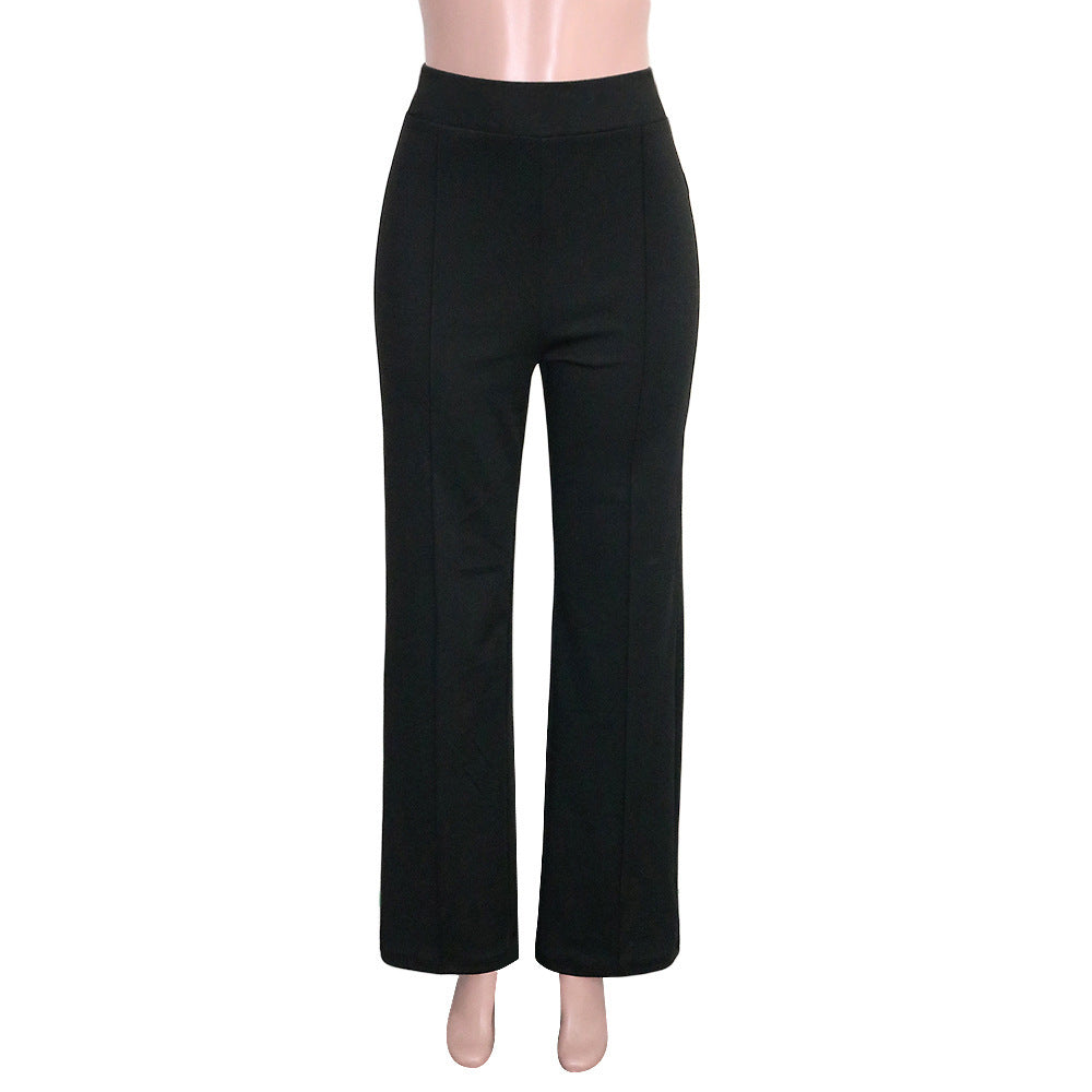 Solid Color Casual Pants Slim, High-waisted Bell Bottoms - 𝓢𝓱𝓸𝓹𝓵𝓮𝓬𝔂
