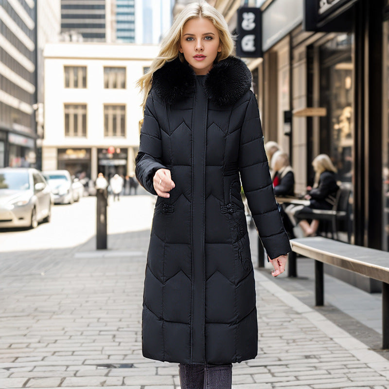 Winter Long Coat With Thickened Fur Collar Straight Slim Cotton-padded Jacket Women - 𝓢𝓱𝓸𝓹𝓵𝓮𝓬𝔂