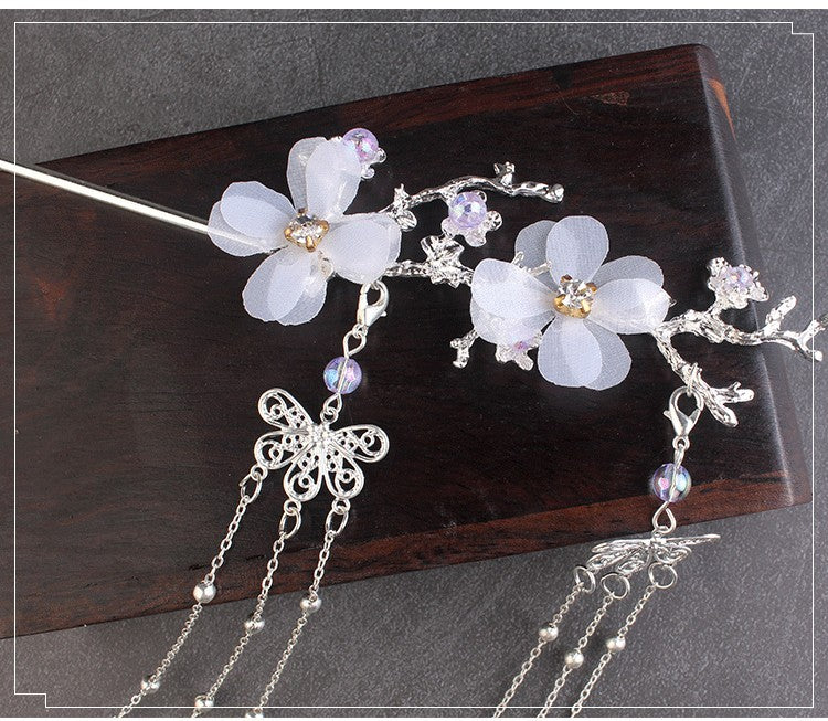 Ancient Style Hair Accessories Hanfu Plum Blossom Branch Tassel Hairpin White Flower Drill - 𝓢𝓱𝓸𝓹𝓵𝓮𝓬𝔂