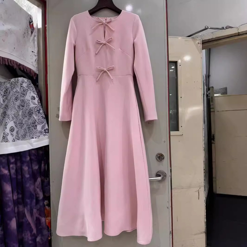 Round Neck Bowknot A- Line Midi Dress - 𝓢𝓱𝓸𝓹𝓵𝓮𝓬𝔂