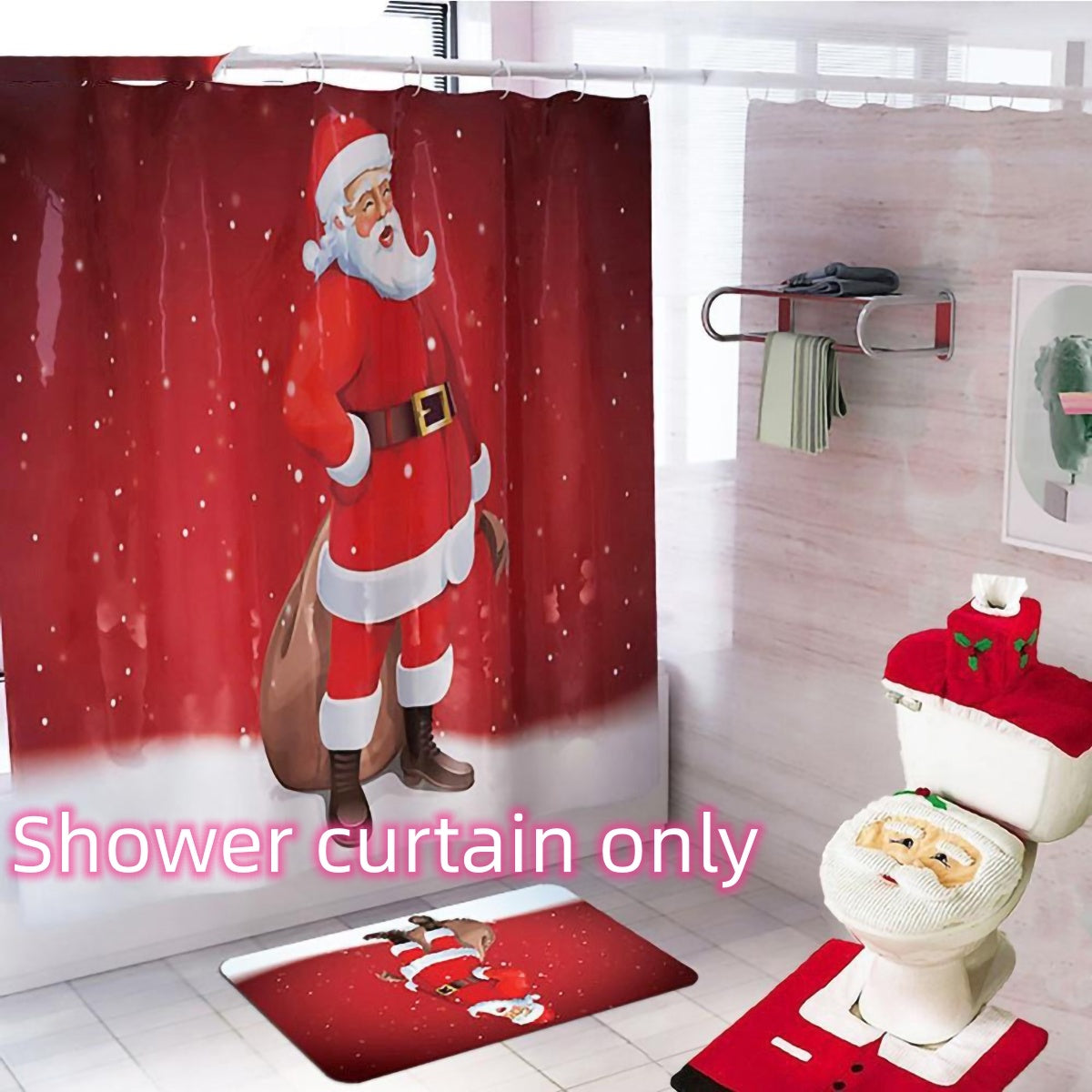 Merry Christmas Bathroom Curtain Santa Claus Toilet Seat Christmas Decorations - 𝓢𝓱𝓸𝓹𝓵𝓮𝓬𝔂
