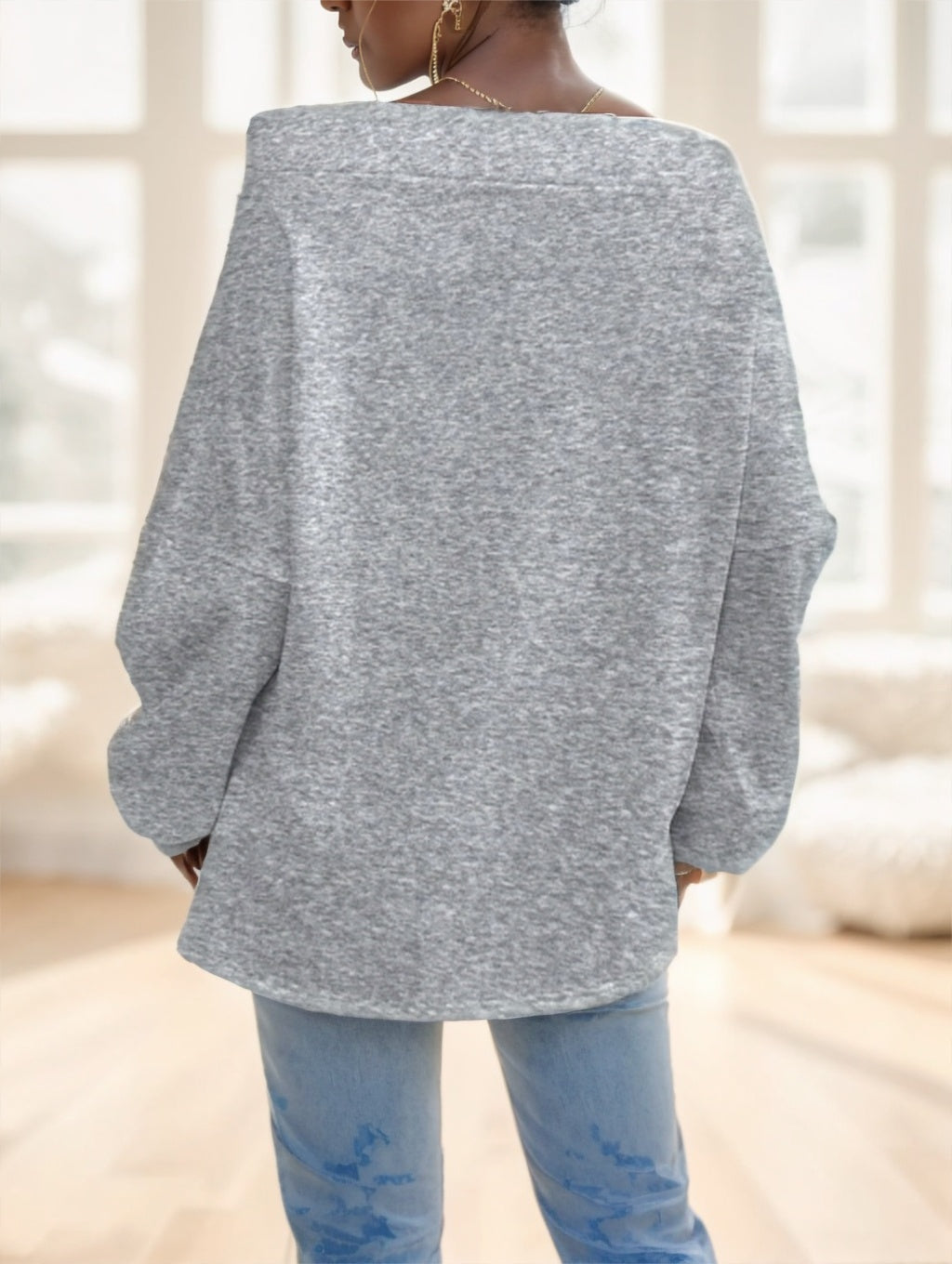 A Solid-color Long-sleeved Top With A Large Collar For Ladies - 𝓢𝓱𝓸𝓹𝓵𝓮𝓬𝔂