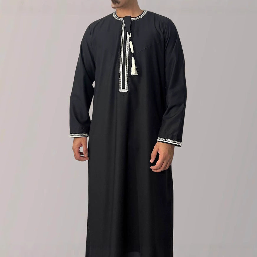 Solid Color Round Neck Embroidered Thick Tassel Oman Gowns Saudi Arabia Men - 𝓢𝓱𝓸𝓹𝓵𝓮𝓬𝔂