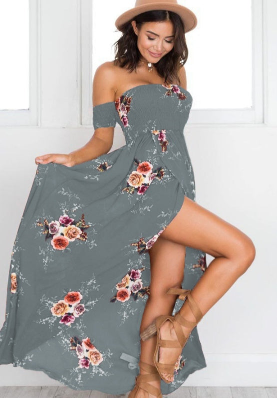 Boho style long dress women Off shoulder beach summer dresses - 𝓢𝓱𝓸𝓹𝓵𝓮𝓬𝔂