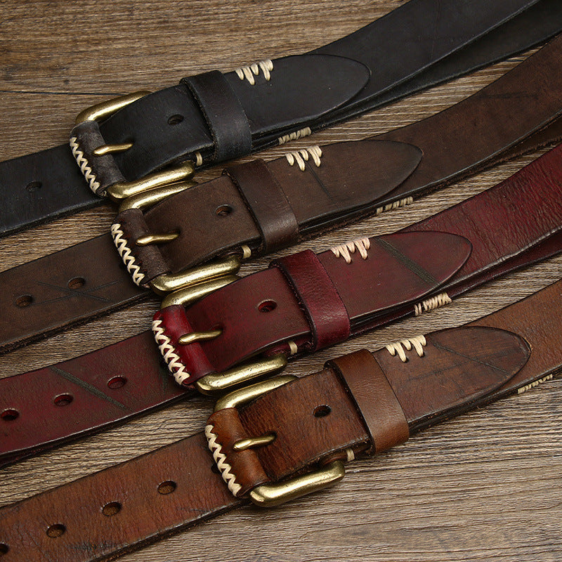 Handmade Retro First Layer Cow Leather Belt - 𝓢𝓱𝓸𝓹𝓵𝓮𝓬𝔂