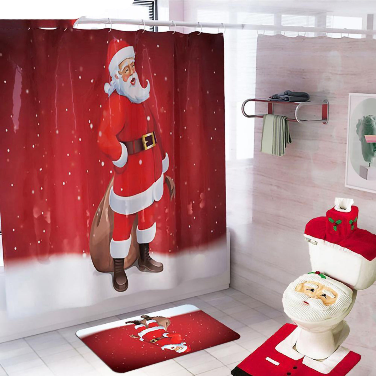 Merry Christmas Bathroom Curtain Santa Claus Toilet Seat Christmas Decorations - 𝓢𝓱𝓸𝓹𝓵𝓮𝓬𝔂