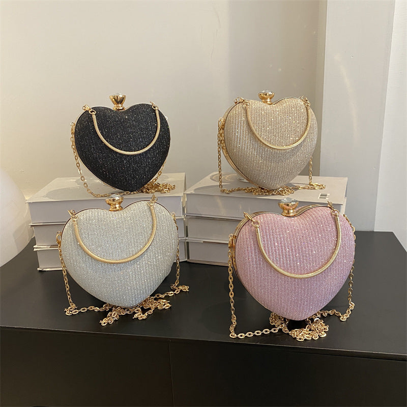 Evening Clutch Bag Women Bag Shiny Handbag Heart Shape Metal Clutches Bag Fashion Chain Shoulder Crossbody Bag Luxury Lady Purse Valentines Day Outfit - 𝓢𝓱𝓸𝓹𝓵𝓮𝓬𝔂