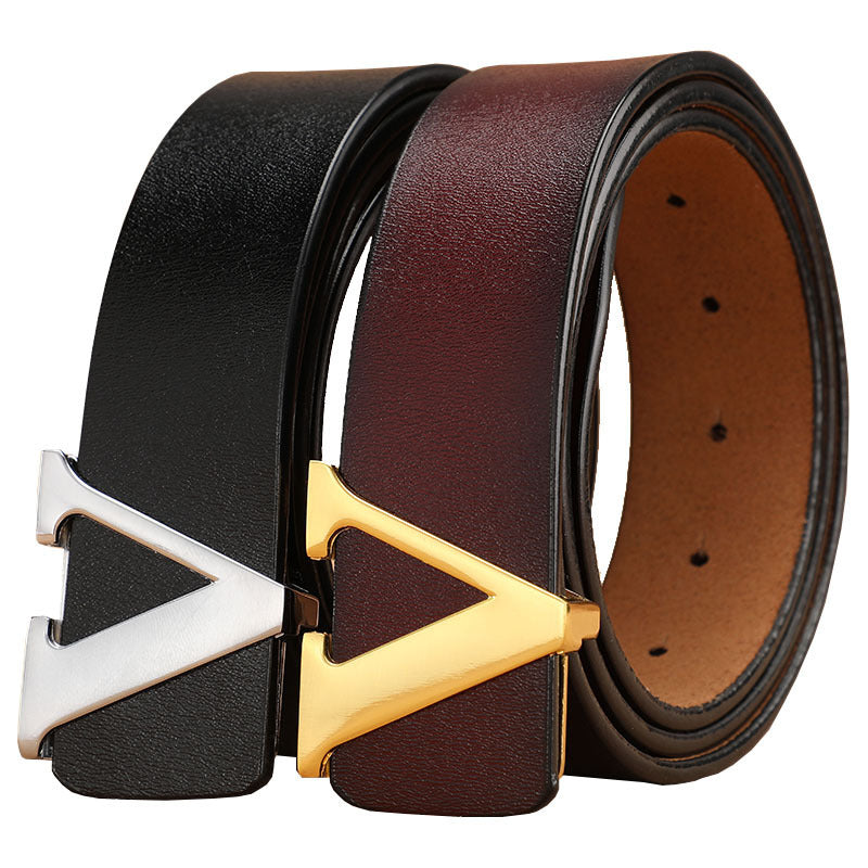 Factory Direct Sales Retro Smooth Genuine Leather Pure Cowhide Letter V Pants Belt - 𝓢𝓱𝓸𝓹𝓵𝓮𝓬𝔂