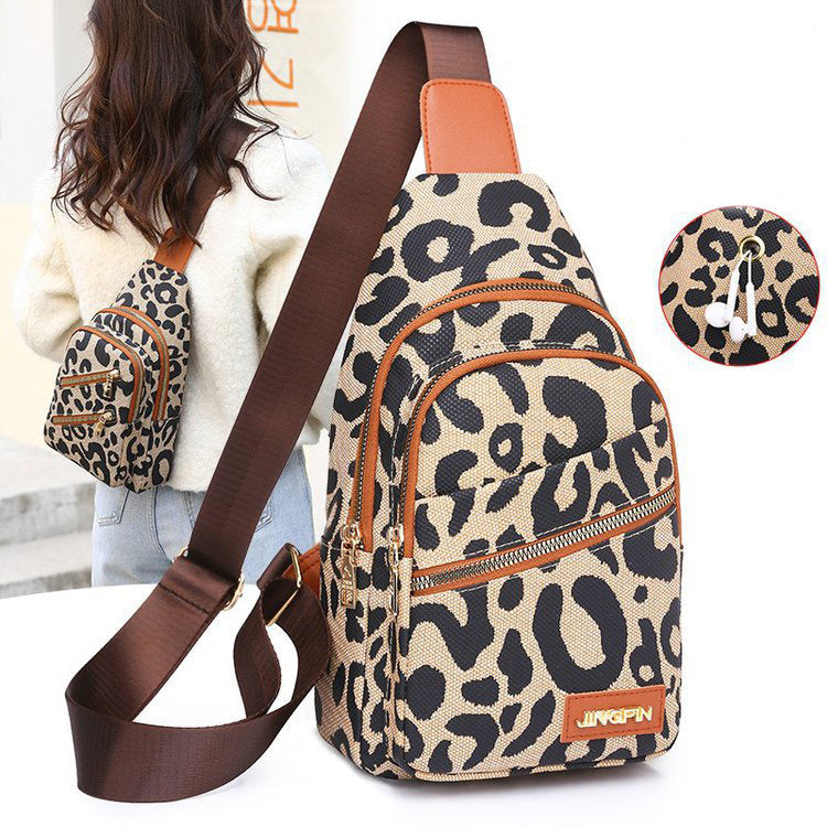 Leopard Print Sling Chest Bag With Headphone Jack Crossbody Backpack Shoulder Bag Women - 𝓢𝓱𝓸𝓹𝓵𝓮𝓬𝔂