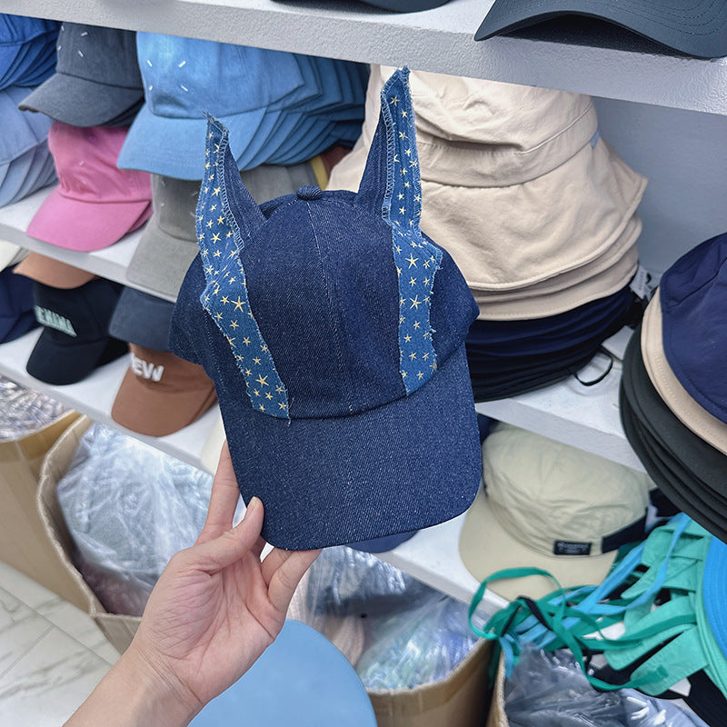 American Retro Denim Patch Ear Baseball Cap Waste Soil Style - 𝓢𝓱𝓸𝓹𝓵𝓮𝓬𝔂