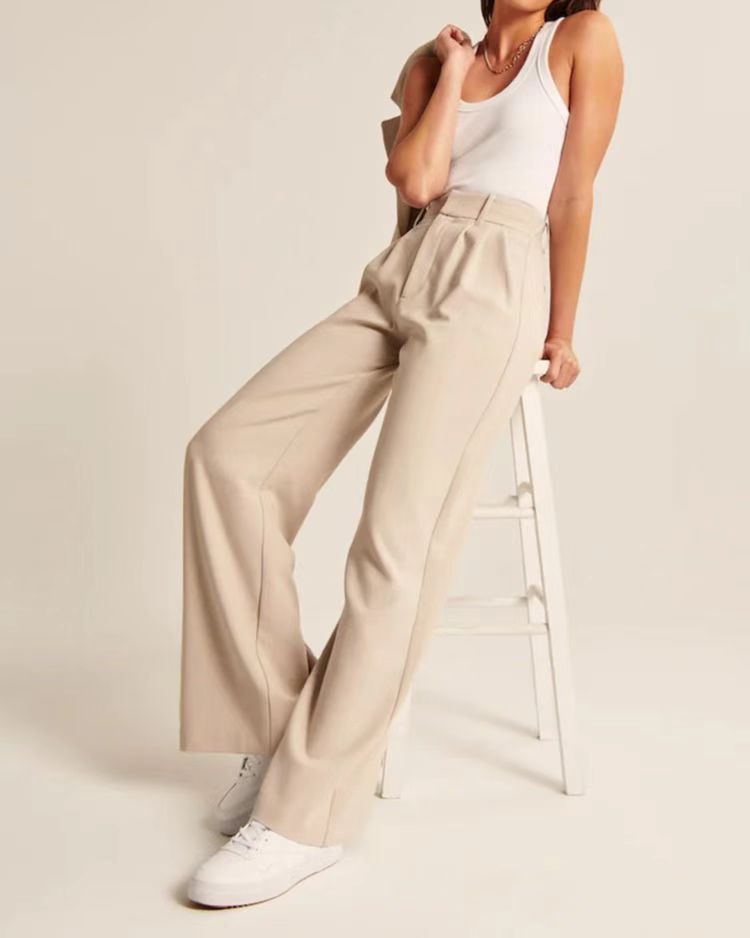 High Waist Straight Trousers With Pockets Wide Leg Casual Pants For Women - 𝓢𝓱𝓸𝓹𝓵𝓮𝓬𝔂
