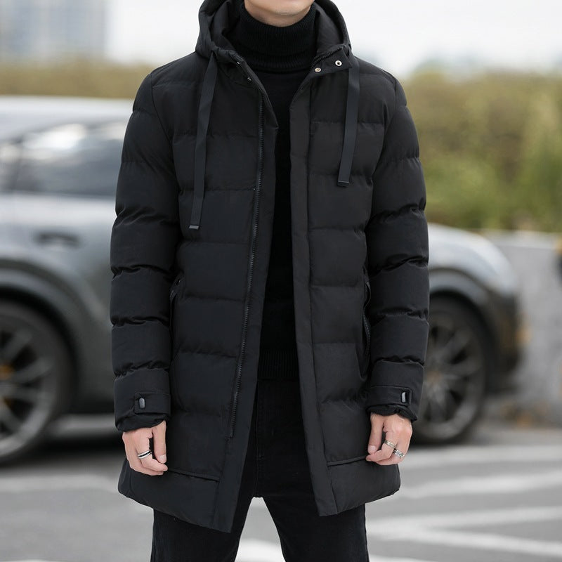 Long Hooded Jacket Men Winter Warm Windproof Coat Fashion Solid Color Clothes Outdoor - 𝓢𝓱𝓸𝓹𝓵𝓮𝓬𝔂