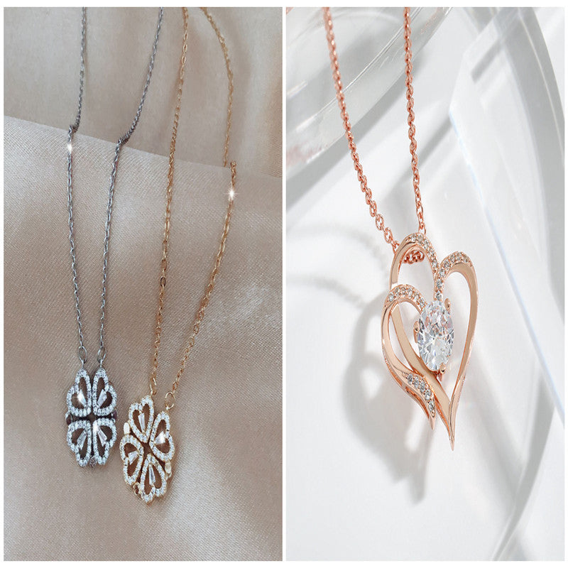 Explosive Style Detachable Deformed Four-leaf Clover Necklace For Women A Multi-wearing Zircon Small Love Short Clavicle Chain - 𝓢𝓱𝓸𝓹𝓵𝓮𝓬𝔂