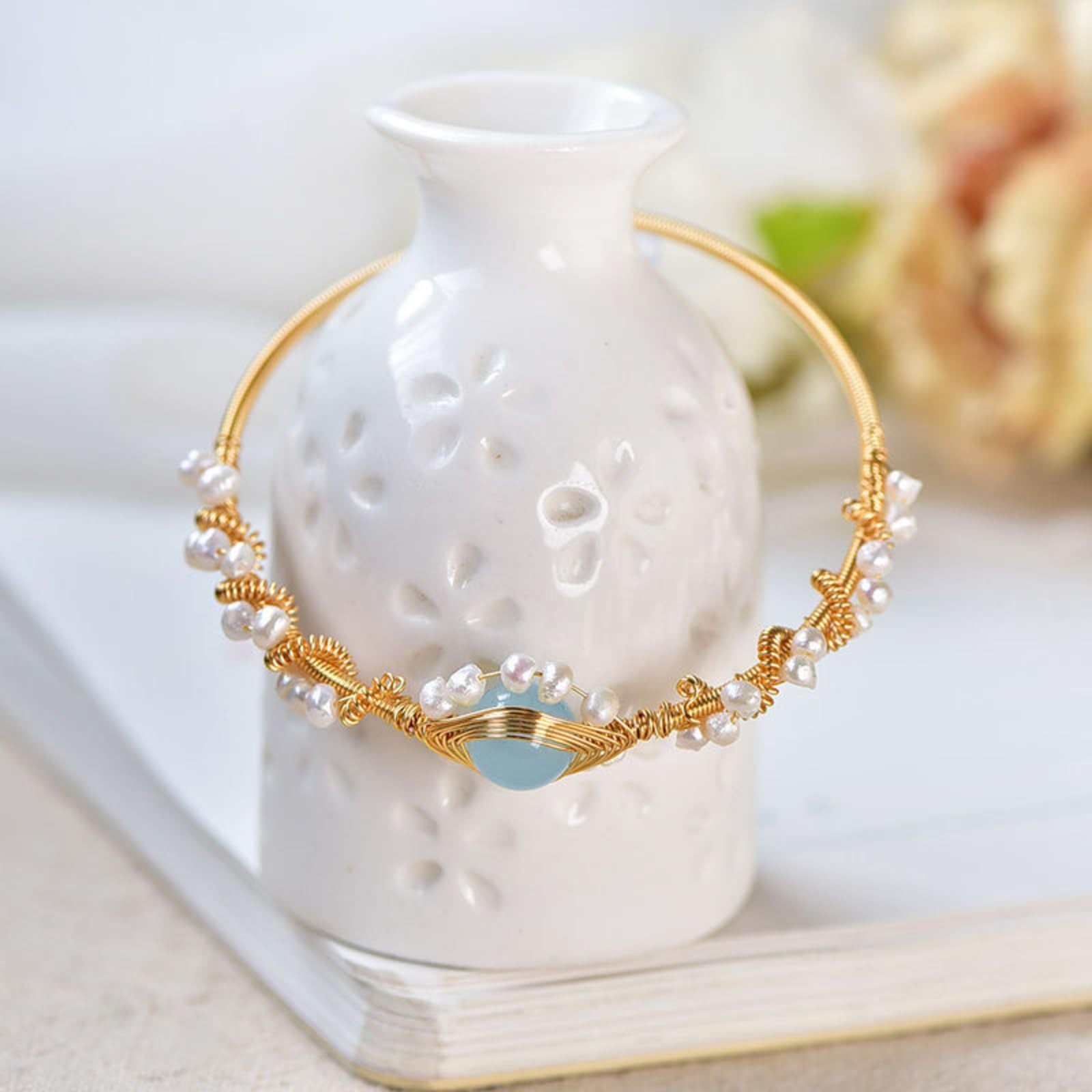 Pearl Bracelets For Women Gold Plating Pearl Bracelet Gold Wire Braided Vintage Style Bracelets Cuff Bracelets Fashion Bracelet - 𝓢𝓱𝓸𝓹𝓵𝓮𝓬𝔂
