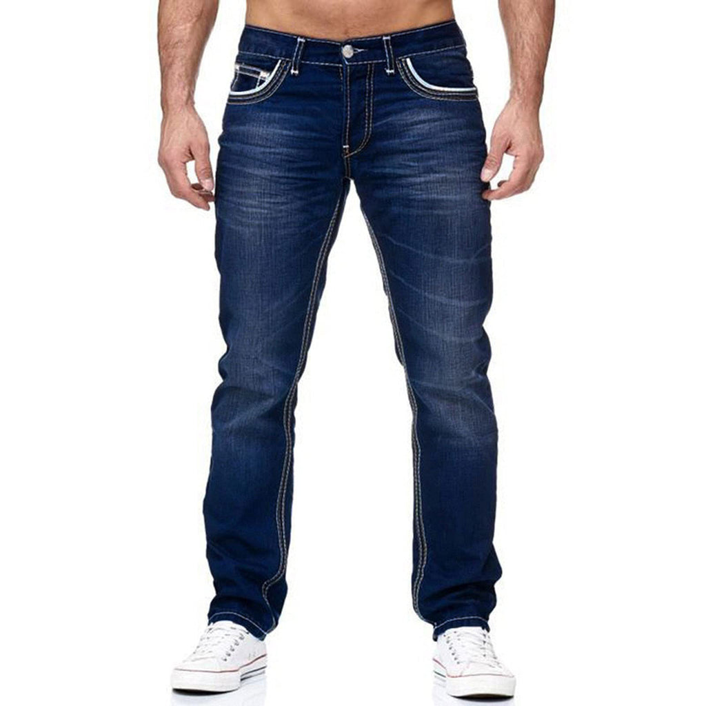 Men Jeans With Pockets Straight Pants Business Casual Daily Streetwear Trousers Men's Clothing - 𝓢𝓱𝓸𝓹𝓵𝓮𝓬𝔂