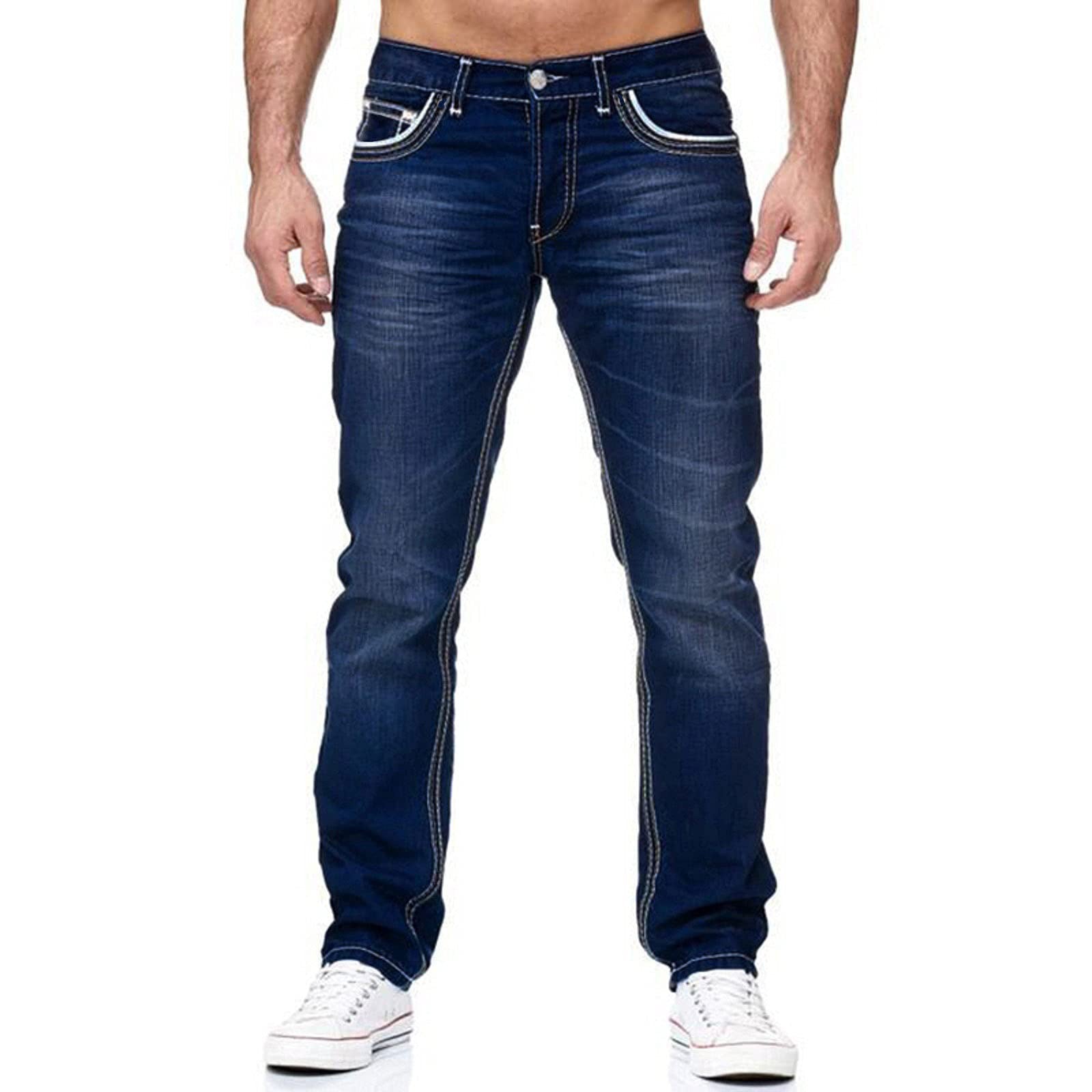 Men Jeans With Pockets Straight Pants Business Casual Daily Streetwear Trousers Men's Clothing - 𝓢𝓱𝓸𝓹𝓵𝓮𝓬𝔂