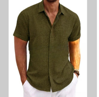 Men's Solid Color Loose Linen Short-sleeved T-shirt - 𝓢𝓱𝓸𝓹𝓵𝓮𝓬𝔂