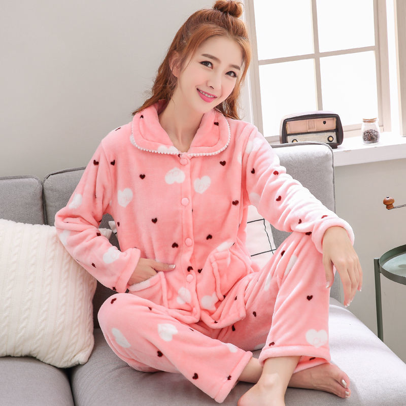 Autumn And Winter Fleece-lined Thickened Sweet Cardigan Flannel Homewear Pajamas - 𝓢𝓱𝓸𝓹𝓵𝓮𝓬𝔂