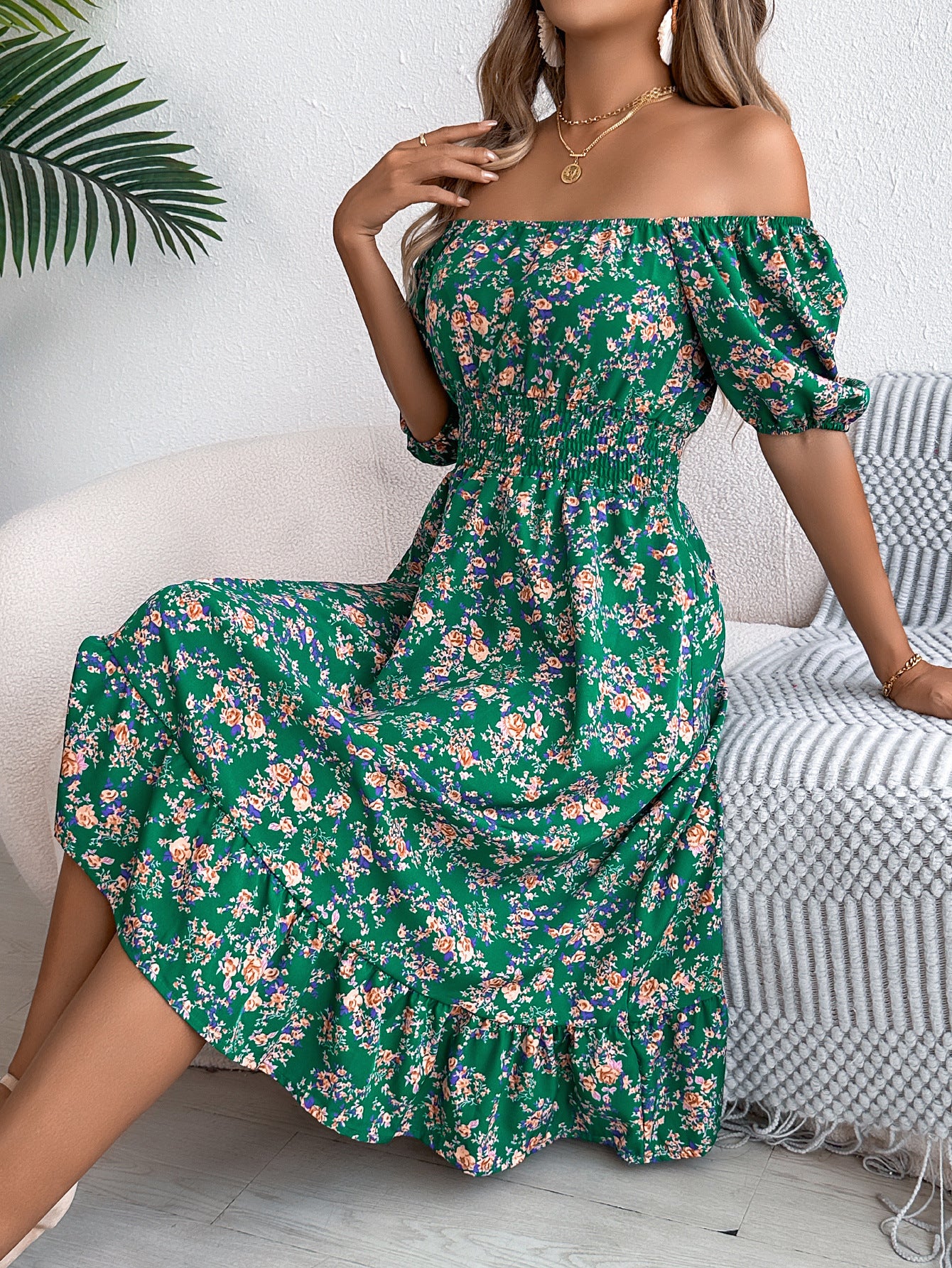 Floral Print Square Collar Dress Summer Fashion Ruffles Dresses Women's Clothing - 𝓢𝓱𝓸𝓹𝓵𝓮𝓬𝔂