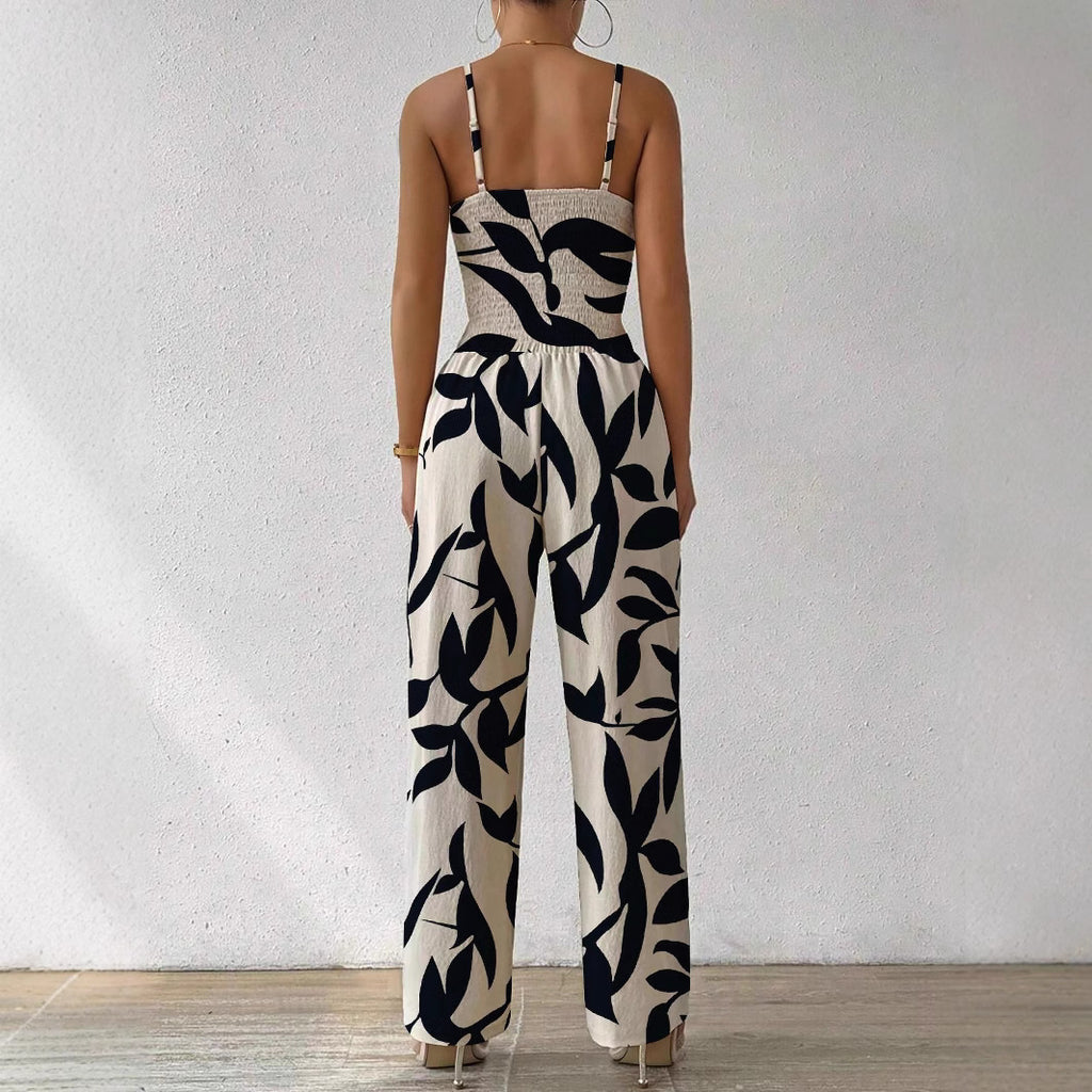 Fashion Floral Print Jumpsuit Elastic Waist Belt Jumpsuit - 𝓢𝓱𝓸𝓹𝓵𝓮𝓬𝔂