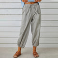 Women Drawstring Tie Pants Spring Summer Cotton And Linen Trousers With Pockets Button - 𝓢𝓱𝓸𝓹𝓵𝓮𝓬𝔂