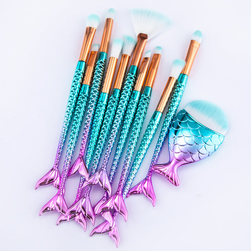 11pcs Makeup Brushes Kit Maquiagem Maquillaje New Mermaid Foundation Eyebrow Eyeliner Cosmetic Makeup Brushes - 𝓢𝓱𝓸𝓹𝓵𝓮𝓬𝔂