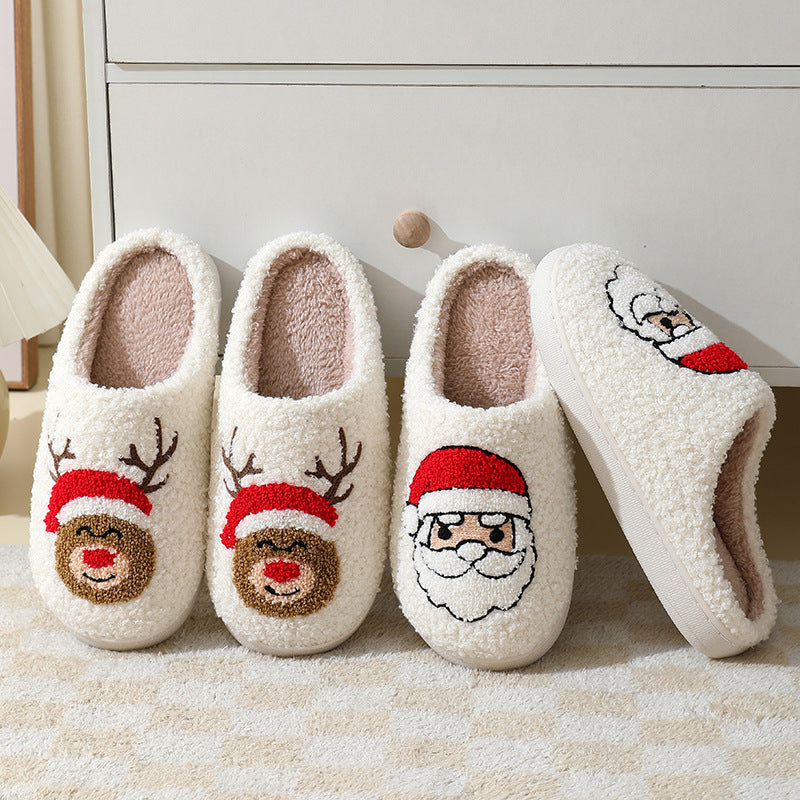 Christmas Home Slippers Cute Cartoon Santa Claus Cotton Slippers For Women And Men Couples Winter Warm Furry Shoes - 𝓢𝓱𝓸𝓹𝓵𝓮𝓬𝔂