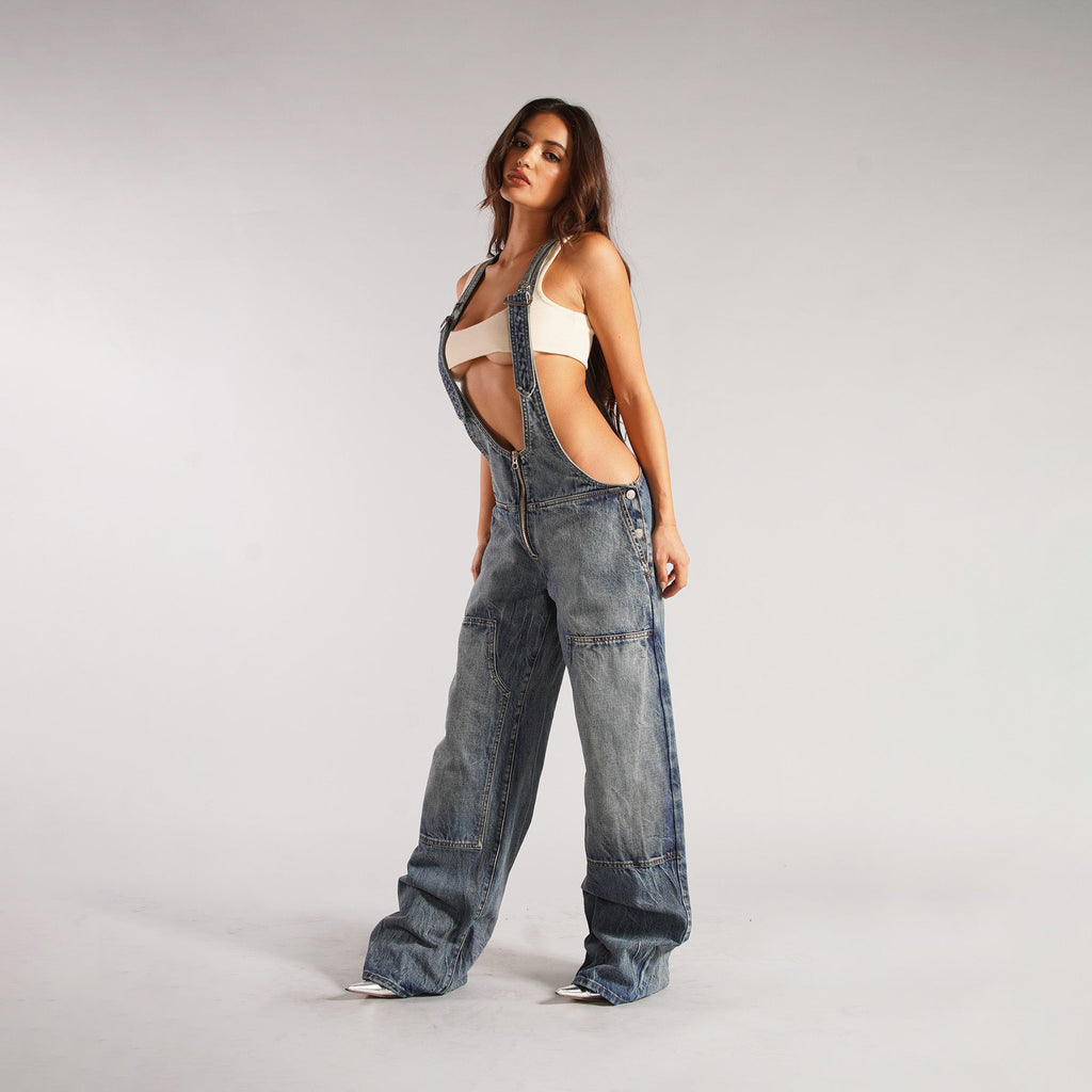 Y2K Zipper Denim Overalls With Pockets Fashion Loose Suspender Jumpsuit Streetwear Jeans Pants Womens Clothing - 𝓢𝓱𝓸𝓹𝓵𝓮𝓬𝔂