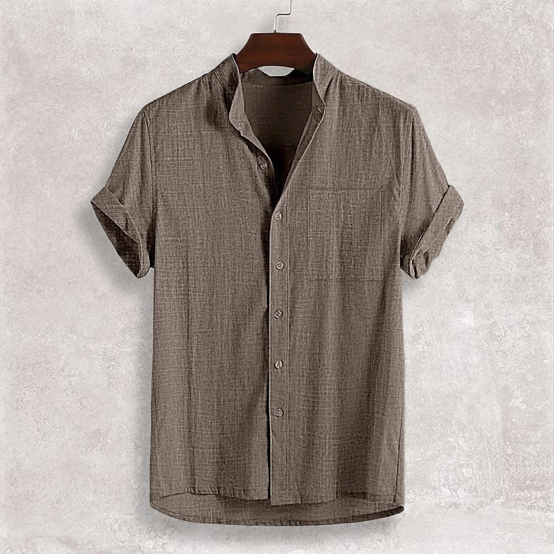 Men's Stand Collar Cotton Cardigan Short Sleeve Thin - 𝓢𝓱𝓸𝓹𝓵𝓮𝓬𝔂