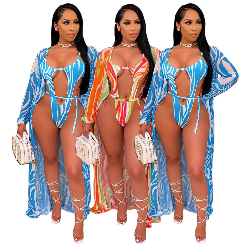 Fashion Ladies Print Cape Swimsuit 2pcs
