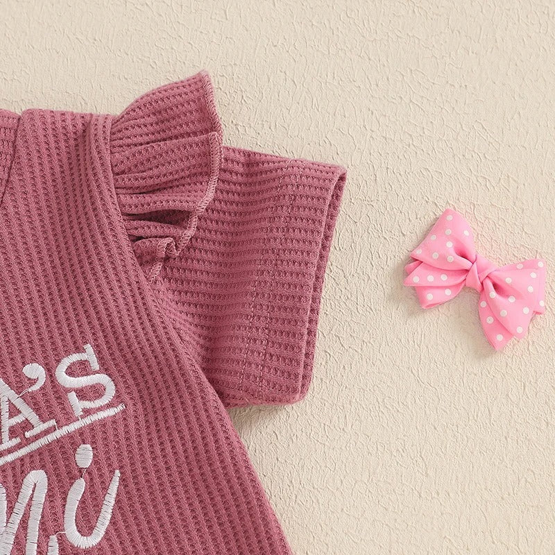 Girls Fashion Letter I Embroidery Waffle Suit - 𝓢𝓱𝓸𝓹𝓵𝓮𝓬𝔂