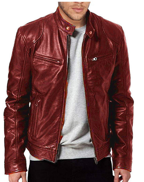 Gentleman's Warm Zipper Cardigan Pocket Decorated Pu Leather Coat - 𝓢𝓱𝓸𝓹𝓵𝓮𝓬𝔂