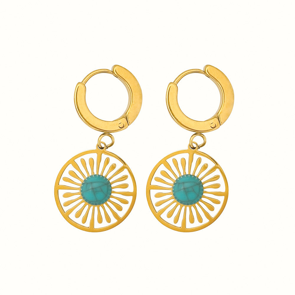 Geometric Round Hollow Earrings Turquoise French Retro - 𝓢𝓱𝓸𝓹𝓵𝓮𝓬𝔂