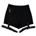 Summer Punk Rock Women's Shorts Sexy Cross Ring Hanging Ornament Summer Fashion Black Shorts - 𝓢𝓱𝓸𝓹𝓵𝓮𝓬𝔂