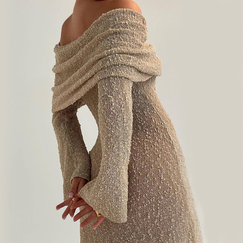 New One-shoulder Knitted Long-sleeved Dress Sexy Beach Holiday Long Dresses Womens Clothing - 𝓢𝓱𝓸𝓹𝓵𝓮𝓬𝔂