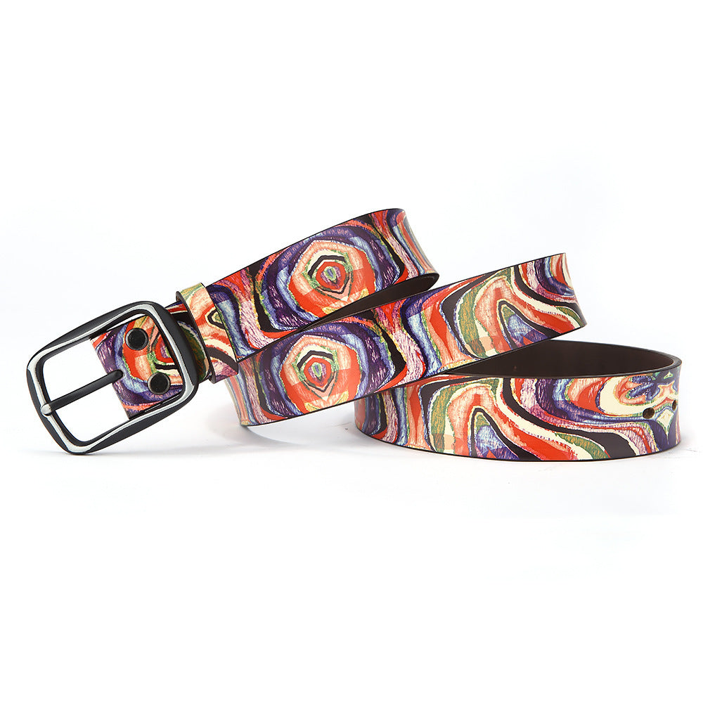 Pure Cowhide Printed Rainbow Graffiti Leather Decorative Belt - 𝓢𝓱𝓸𝓹𝓵𝓮𝓬𝔂
