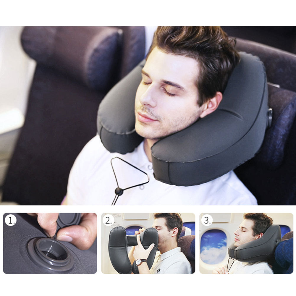 Hooded Travel Pillow H Shaped Inflatable Neck Pillow Folding Lightweight Nap Car Seat Office Airplane Sleeping Cushion Pillows - 𝓢𝓱𝓸𝓹𝓵𝓮𝓬𝔂